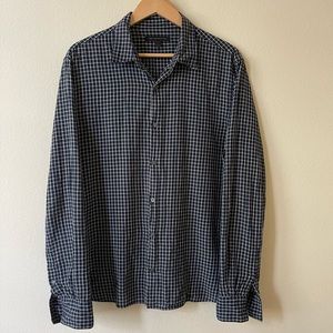 John Varvatos Men Size L Blue Checked Cotton Long Sleeve Casual Shirt